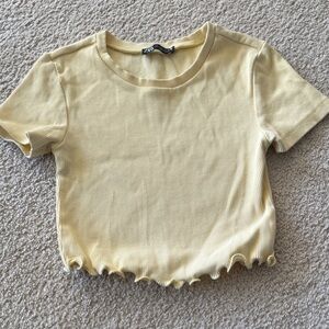 Zara Yellow Ribbed T-Shirt- Crop Top